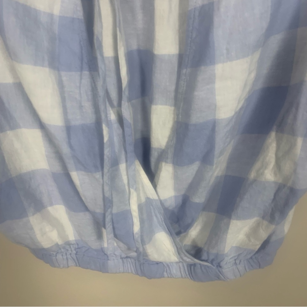 Madewell Linen Blend Split Back Tie Gingham Check Blouse - Picture 8 of 14